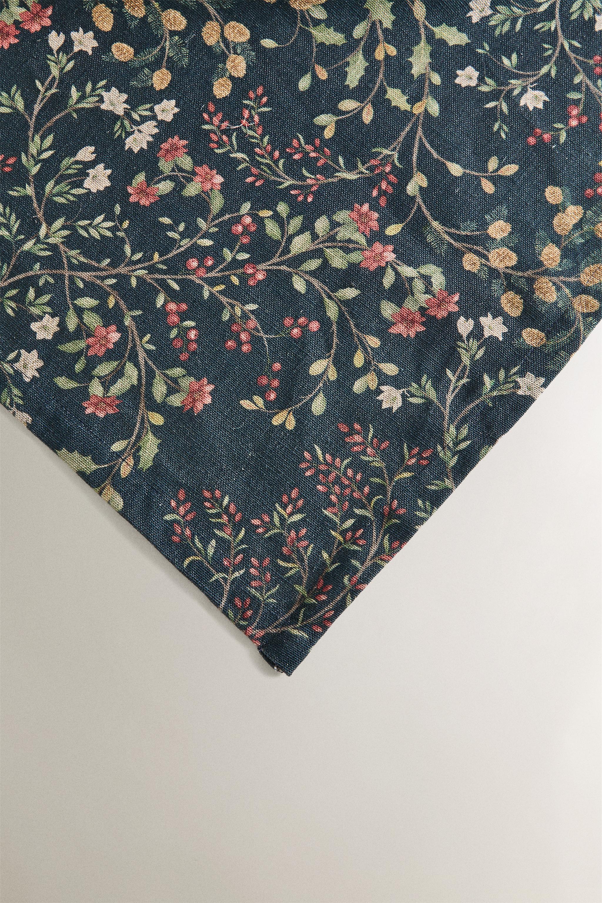 CHRISTMAS FLORAL COTTON LINEN TABLECLOTH